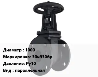 Задвижка чугунная канализационная 1000 30ч930бр Ру10 параллельная